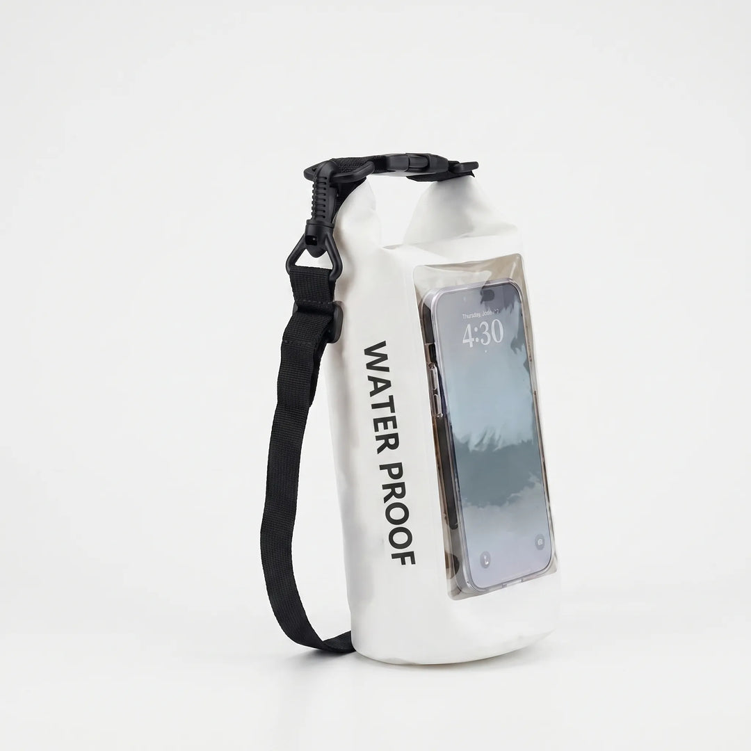 Kayaking dry bag with clear window to use your phone, keeping it safe and completely dry.