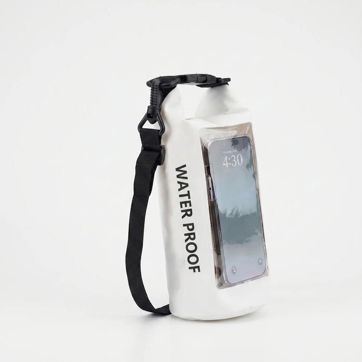 Kayaking dry bag with clear window to use your phone, keeping it safe and completely dry.