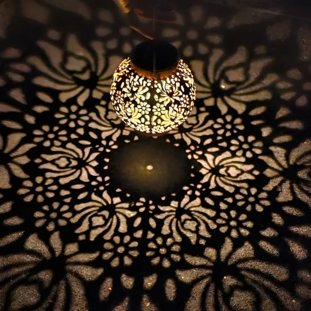 RadiantGlow solar-powered LED hanging lantern, waterproof & energy-efficient for garden ambiance.