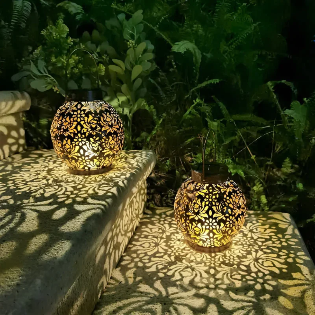 Modern waterproof solar LED hanging lamp for gardens, providing decorative & energy-efficient lighting.
