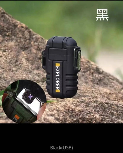 Wind-resistant plasma dual arc lighter, waterproof and rechargeable via USB