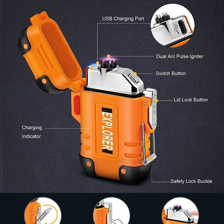 Rechargeable plasma lighter with dual arc, ideal for camping, waterproof design