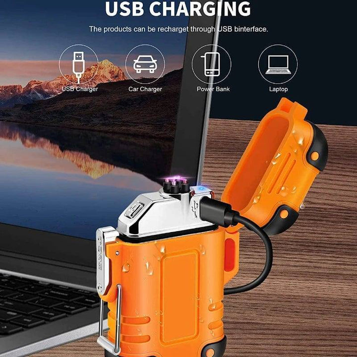 Outdoor survival lighter, USB rechargeable, waterproof plasma dual arc technology