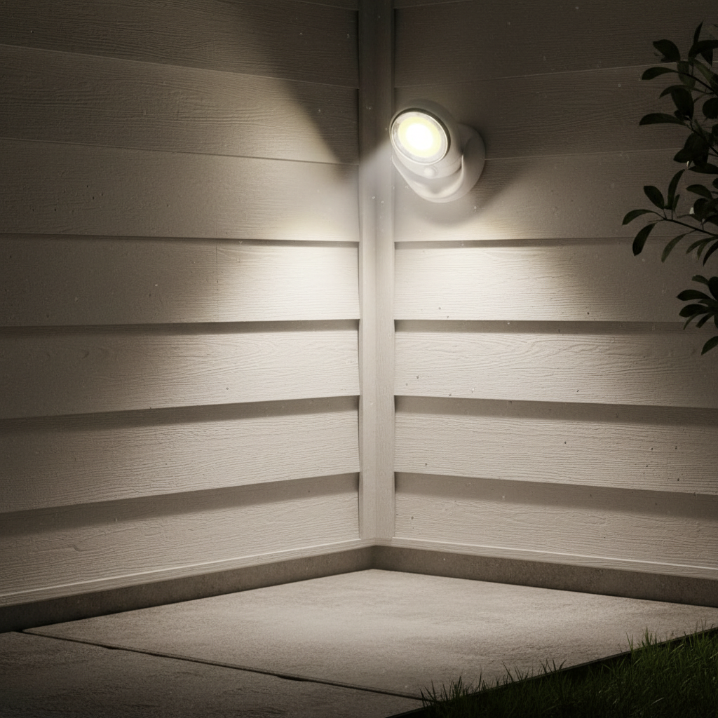 Weatherproof outdoor motion sensor LED light, NightBeam, for reliable exterior security and pathway illumination.