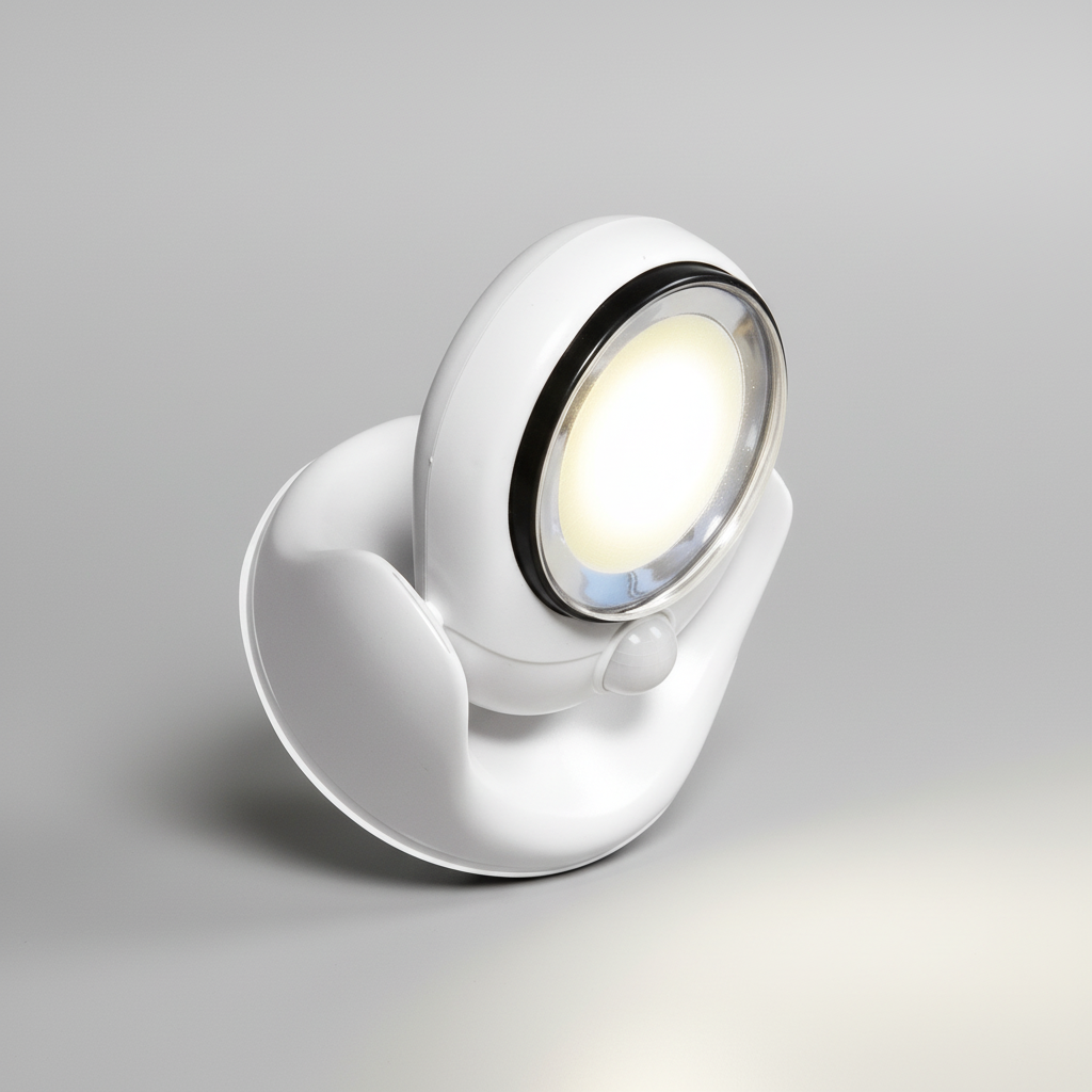 Durable weatherproof outdoor LED motion sensor light, NightBeam, providing bright illumination for pathways & security.