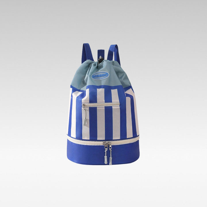 Front view of Wet-Dry Shoe Bay Drawstring Backpack, ideal for travel and sports