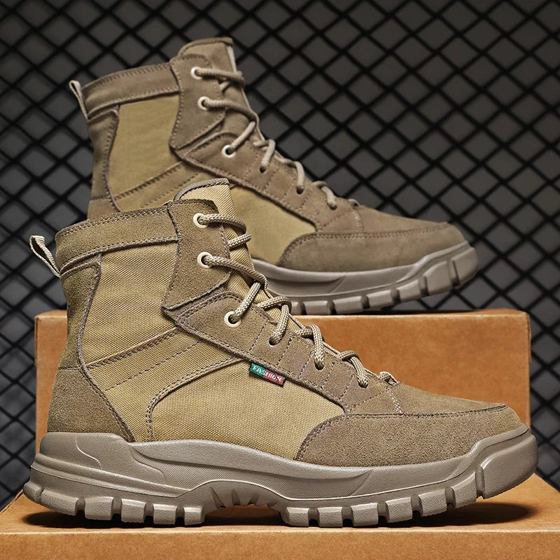 Stylish khaki Wexford men's walking boots. Lightweight comfort for all-terrain use, hiking & casual outings.