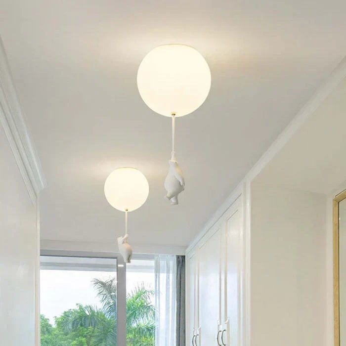 Bear & balloon themed pendant light. Fun LED ceiling fixture for a child's nursery or playroom.
