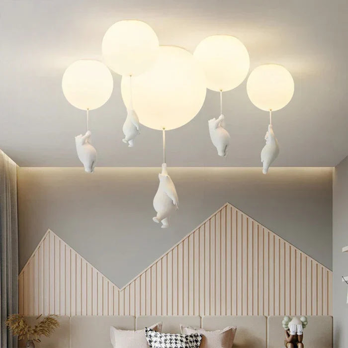 Playful children's bear & balloon LED lamp. Decorative ceiling light for nursery or playroom decor.