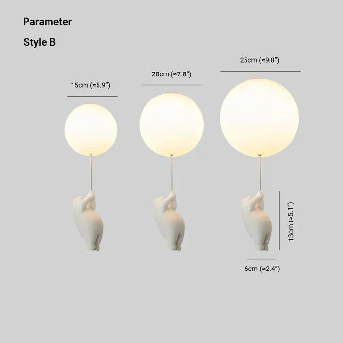 Whimsical bear & balloon nursery lamp. A delightful LED pendant light for children's room decor.