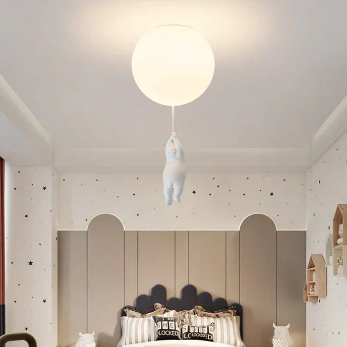 Kids room bear & balloon lamp. Whimsical LED ceiling light, ideal for a charming nursery decor.