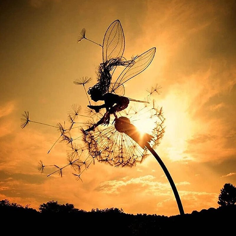 Handcrafted steel dancing fairy statue adds whimsical charm to any garden, patio, or yard. Durable outdoor art.