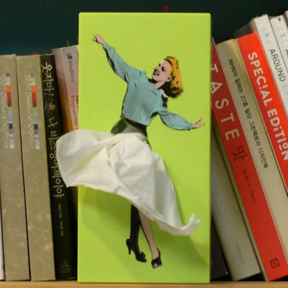 Decorative flying skirt tissue box holder, a playful and colorful accessory for modern home decor.
