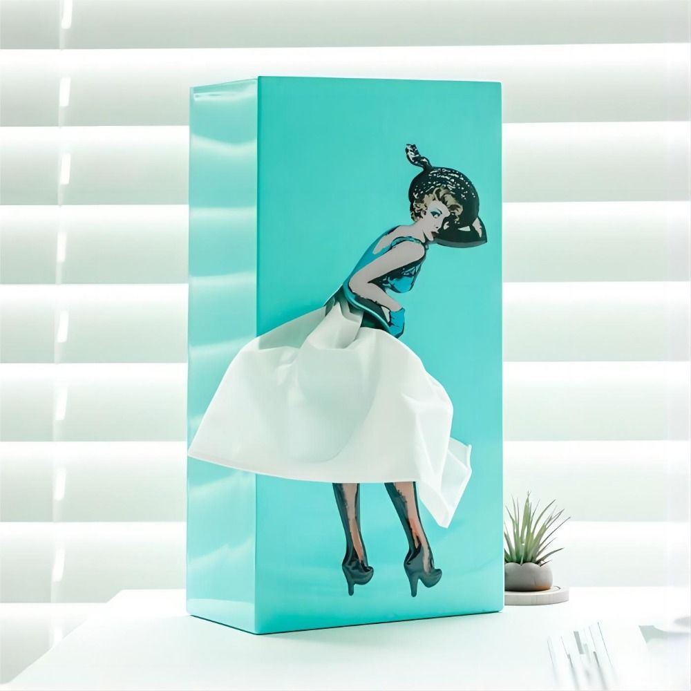Novelty flying skirt tissue box, a whimsical and unique gift, perfect for home decor and office supplies.
