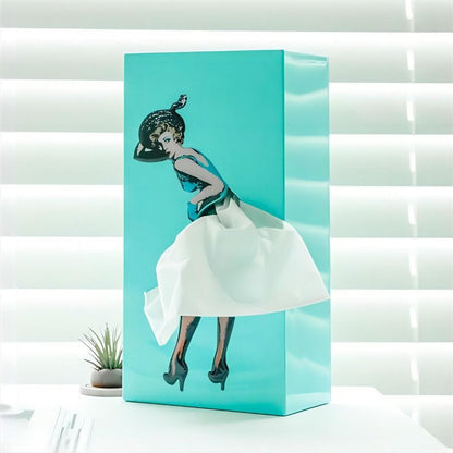 Novelty flying skirt tissue box, a whimsical and unique gift, perfect for home decor and office supplies.