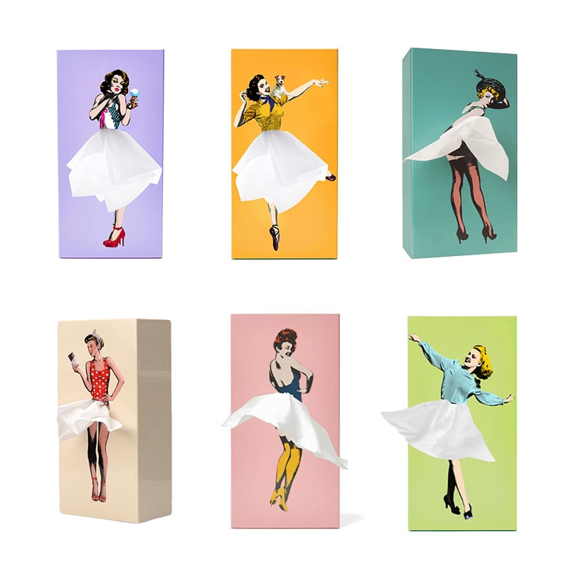 Stylish flying skirt tissue box holder, a decorative and unique design for any whimsical home decor setting.