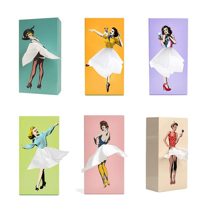 Stylish flying skirt tissue box holder, a decorative and unique design for any whimsical home decor setting.