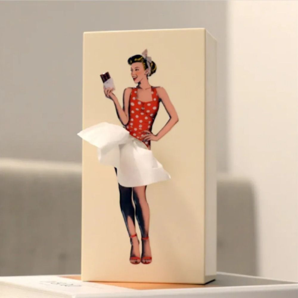 Elegant flying skirt tissue box holder, a unique design bringing whimsical charm to home and office decor.