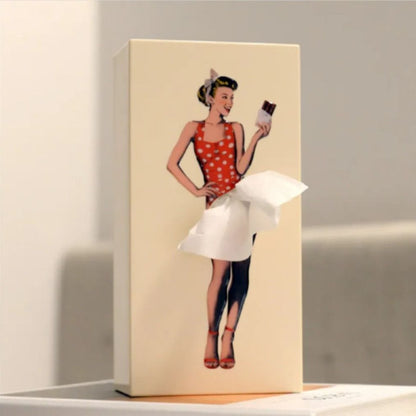 Elegant flying skirt tissue box holder, a unique design bringing whimsical charm to home and office decor.