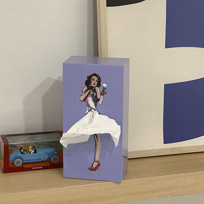 Unique flying skirt tissue box holder, a vibrant and whimsical decor piece for living room or bedroom.
