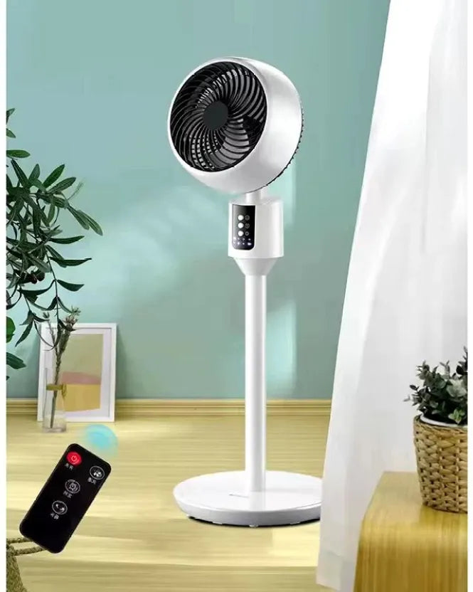 White 2-in-1 pedestal & desk fan, height-adjustable for versatile home cooling & summer comfort.