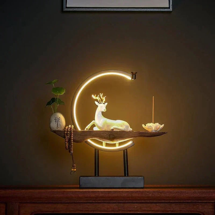 White deer incense burner lamp. Elegant ceramic home decor piece for aromatherapy & relaxation. SereneStag design.