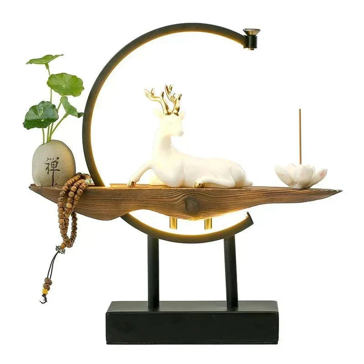 Decorative white deer backflow incense burner with integrated LED lamp. Perfect for meditation & unique home decor.