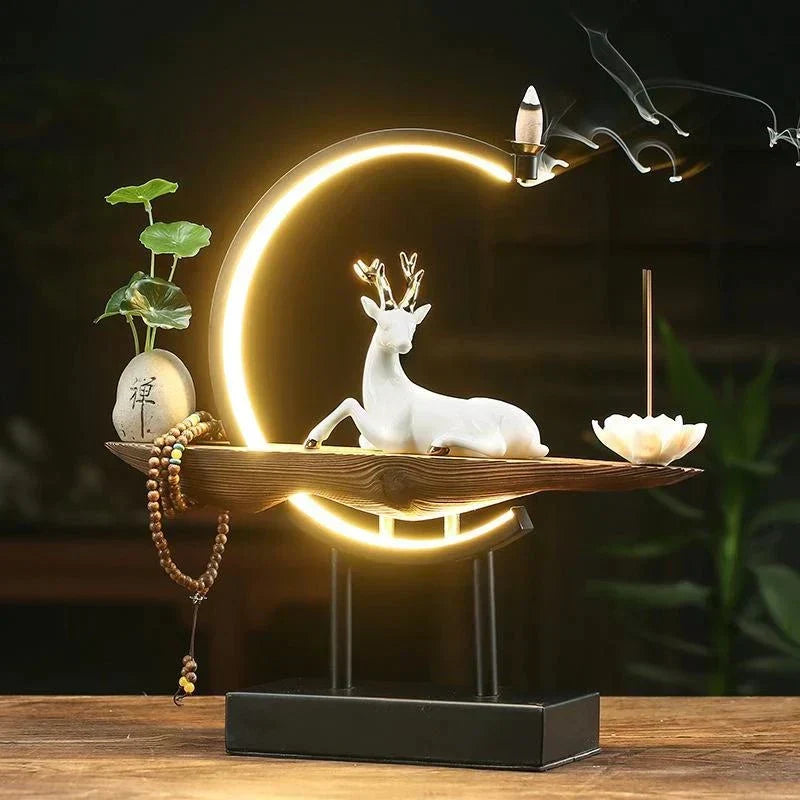 Ceramic white deer incense burner & lamp. Spiritual aromatherapy diffuser, creating a relaxing ambiance for any room.