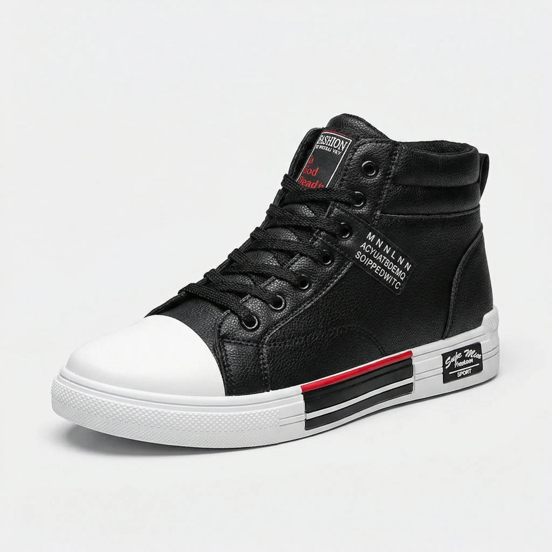 High-top men's sneakers with lace-up style. Comfortable & versatile casual footwear for street fashion.