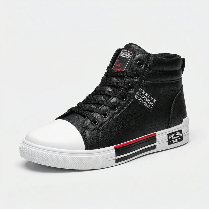 High-top men's sneakers with lace-up style. Comfortable & versatile casual footwear for street fashion.