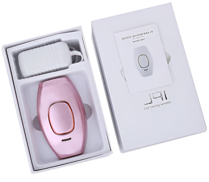 Ergonomic pink & white IPL laser hair remover handset, designed for safe and efficient permanent hair removal.