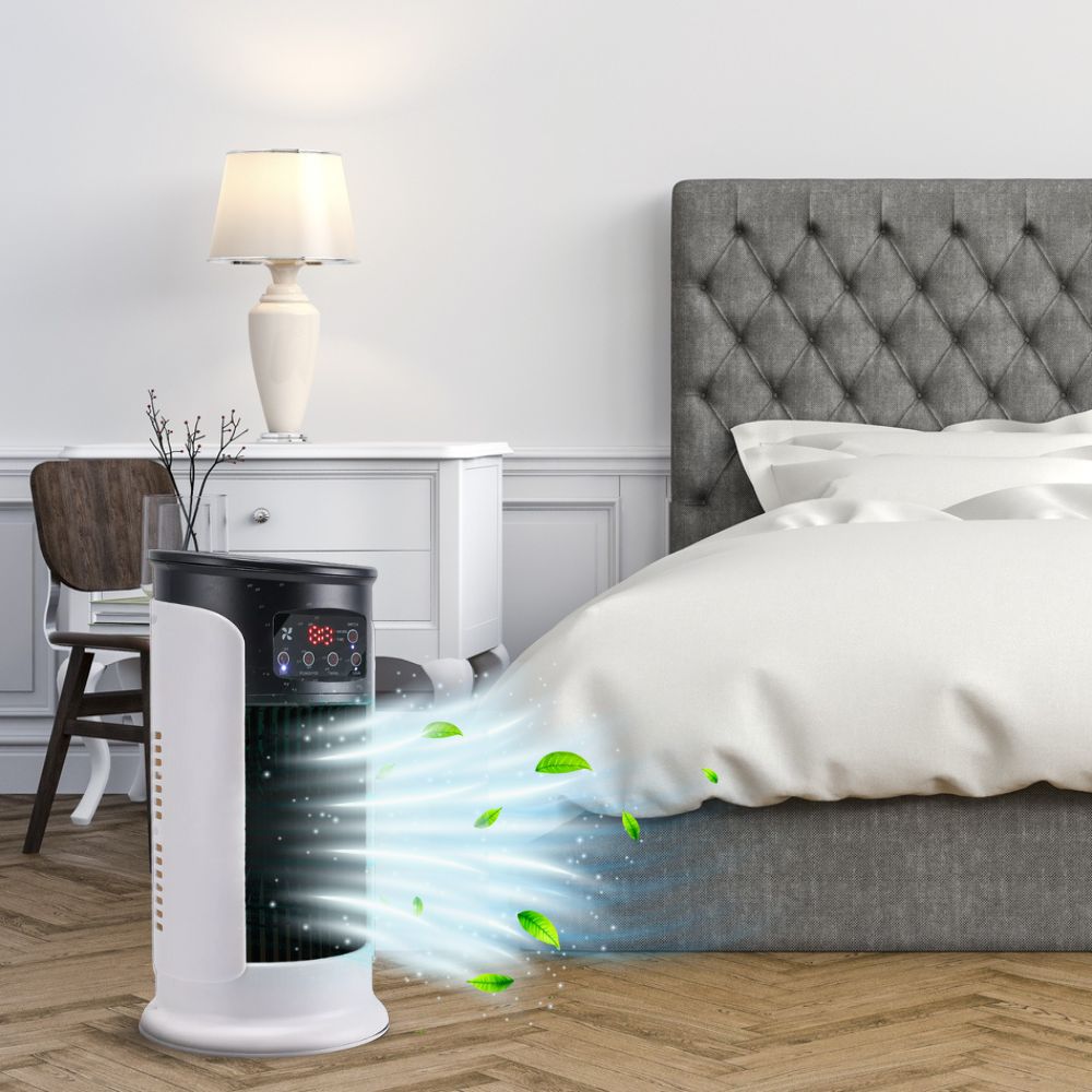 Energy-efficient portable indoor AC unit with quiet operation. Mobile stand-up room cooler for dorm or office.