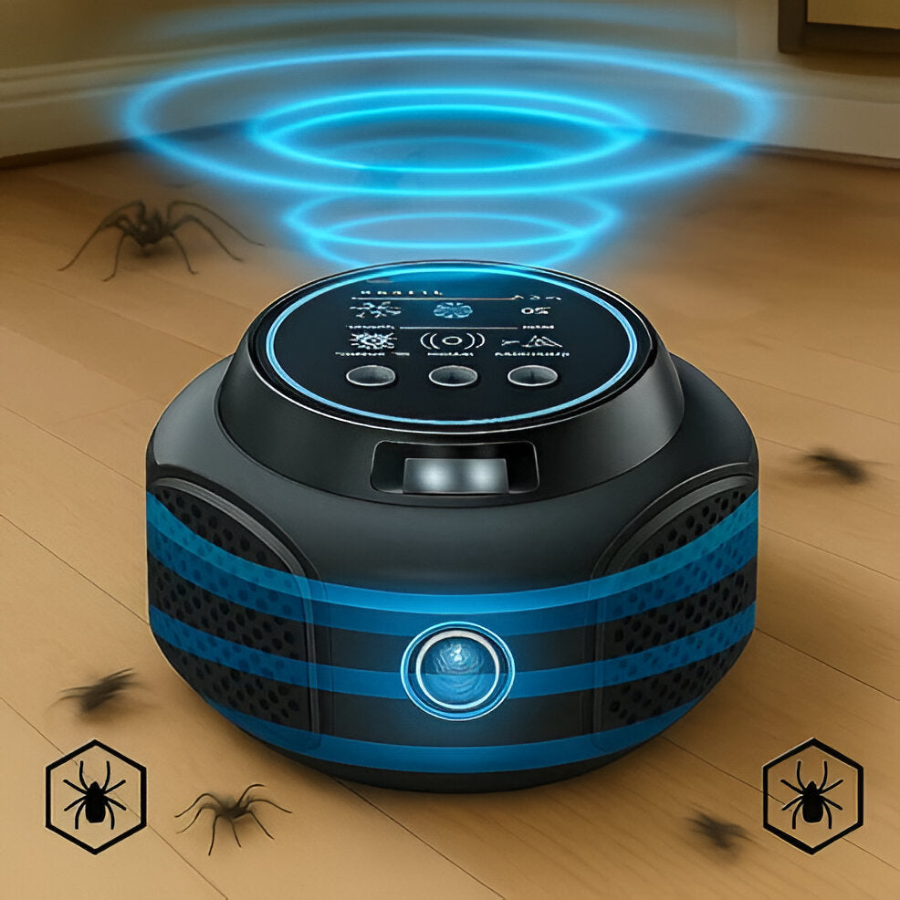 White ultrasonic spider repeller. Effectively deters spiders & other pests without chemicals, safe for pets.