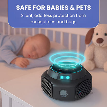 Compact indoor ultrasonic pest control device. Chemical-free insect repellent protects your home from pests.