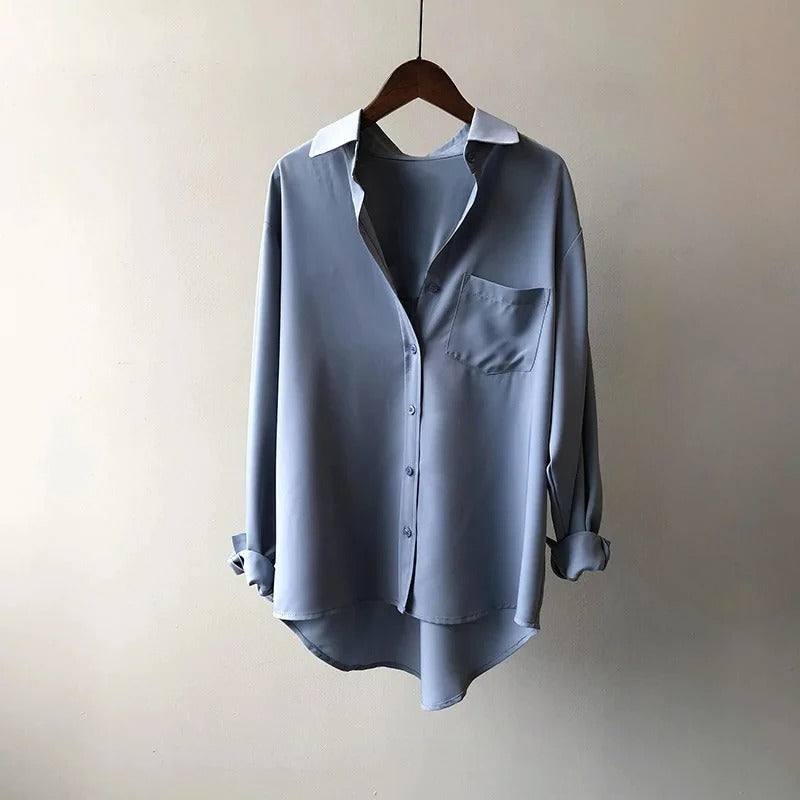 Blue Monaco Blouse: versatile women's shirt, ideal for office attire or a polished formal top.