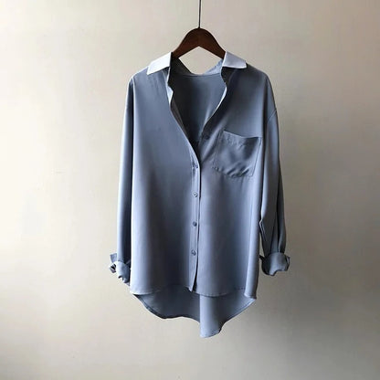 Blue Monaco Blouse: versatile women's shirt, ideal for office attire or a polished formal top.