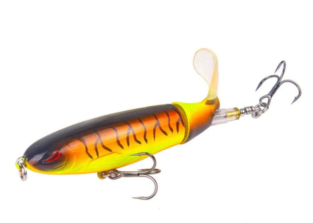 Whopper Plopper, innovative fishing lure with a realistic swimming action and rotating tail