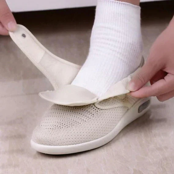 Adjustable hook-and-loop wide fit women's shoes for swollen feet & diabetic comfort.