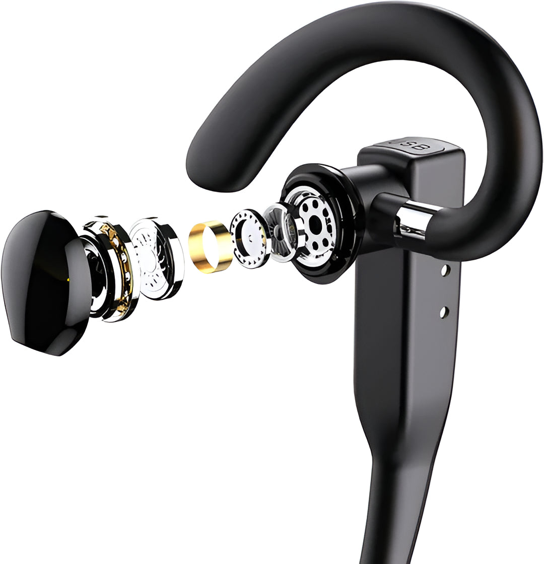 Driver wearing a hands-free Bluetooth 5.1 trucker headset for clear, noise-cancelling calls on the road.