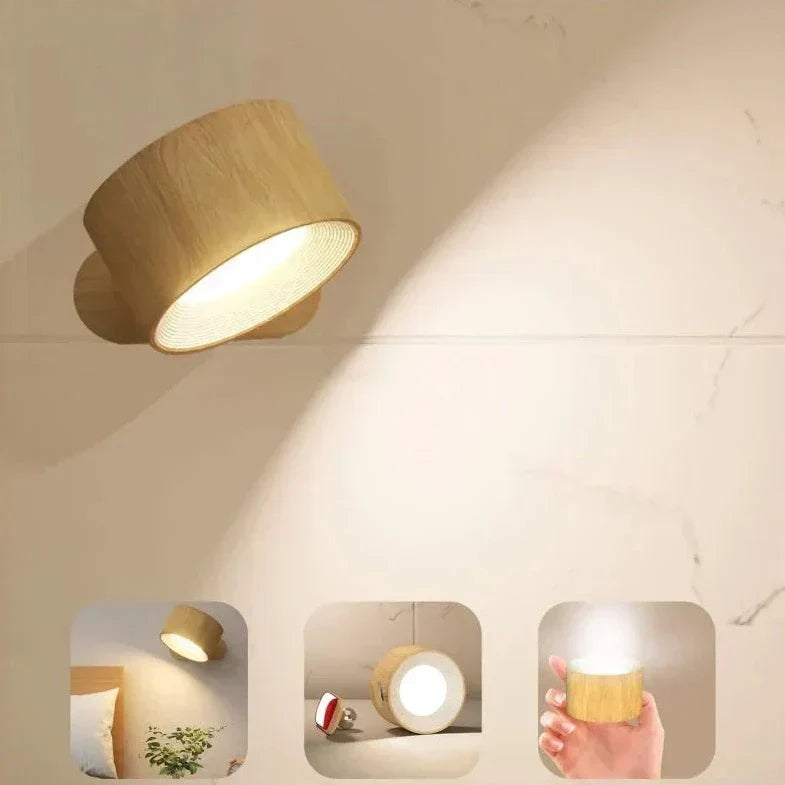 Modern home lighting with LumoFlex wireless wall lamp, dimmable, 360° rotating rechargeable LED.