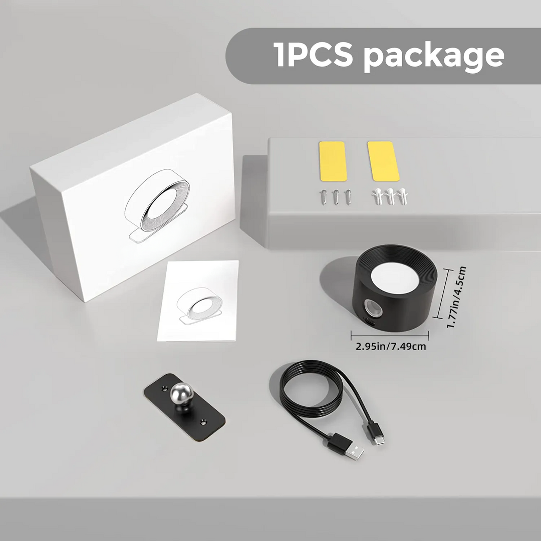 Flexible lighting solution: wireless dimmable wall lamp, 360° rotating rechargeable LED light.