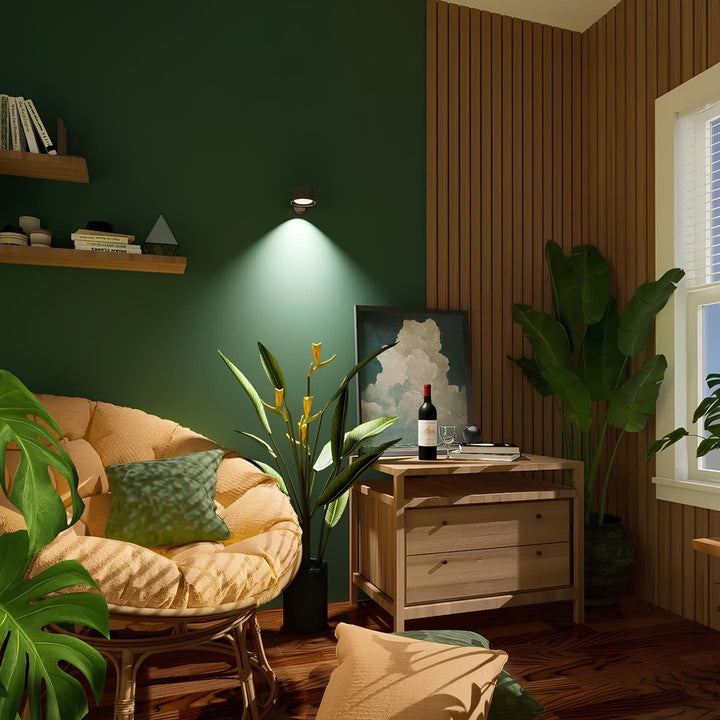 Flexible wireless LED wall lamp, dimmable and rechargeable, 360° rotating for modern homes.