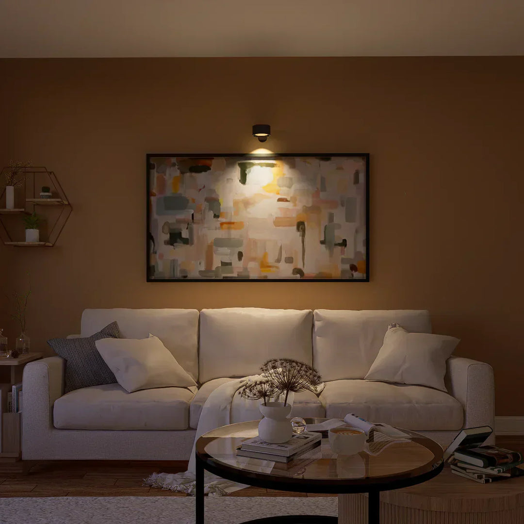 Modern interior wireless wall light, dimmable, 360° rotating rechargeable LED lamp.
