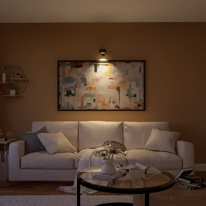Modern interior wireless wall light, dimmable, 360° rotating rechargeable LED lamp.