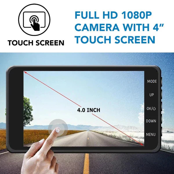 Dual wireless dashcam for vehicle security, featuring front & rear recording with night vision and G-sensor.