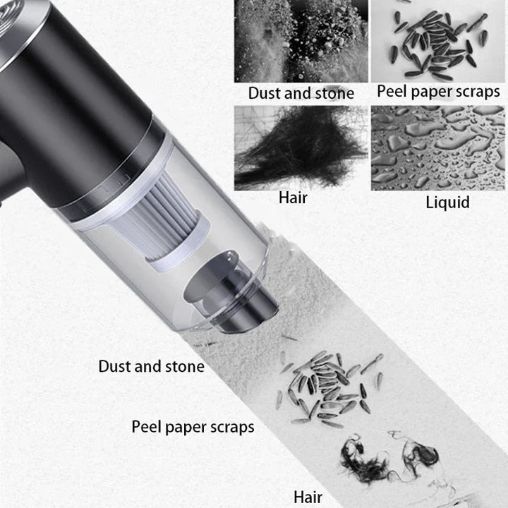Rechargeable portable car vacuum, perfect for auto detailing. Cordless handheld cleaner for wet & dry messes.