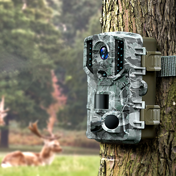 Wireless HD trail camera with night vision for wildlife monitoring & outdoor surveillance. Waterproof game camera.