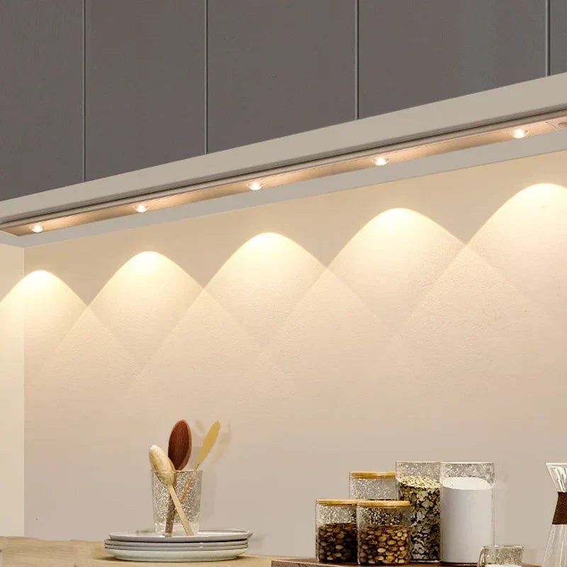 Energy-saving rechargeable LED light, motion-activated for dark cabinets, hallways, and under shelves.