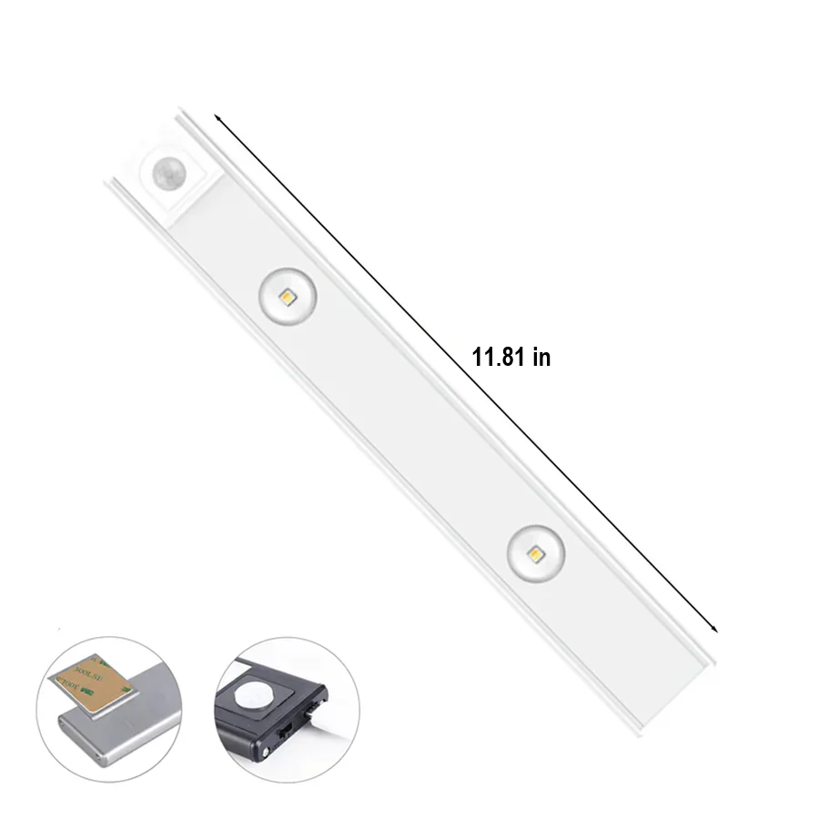 Portable LED cabinet lamp, USB rechargeable & wireless, with passive infrared motion sensor for hands-free use.