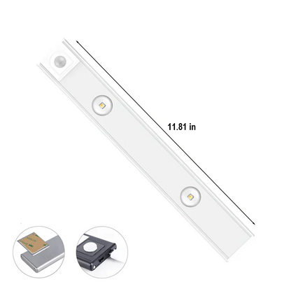 Portable LED cabinet lamp, USB rechargeable & wireless, with passive infrared motion sensor for hands-free use.